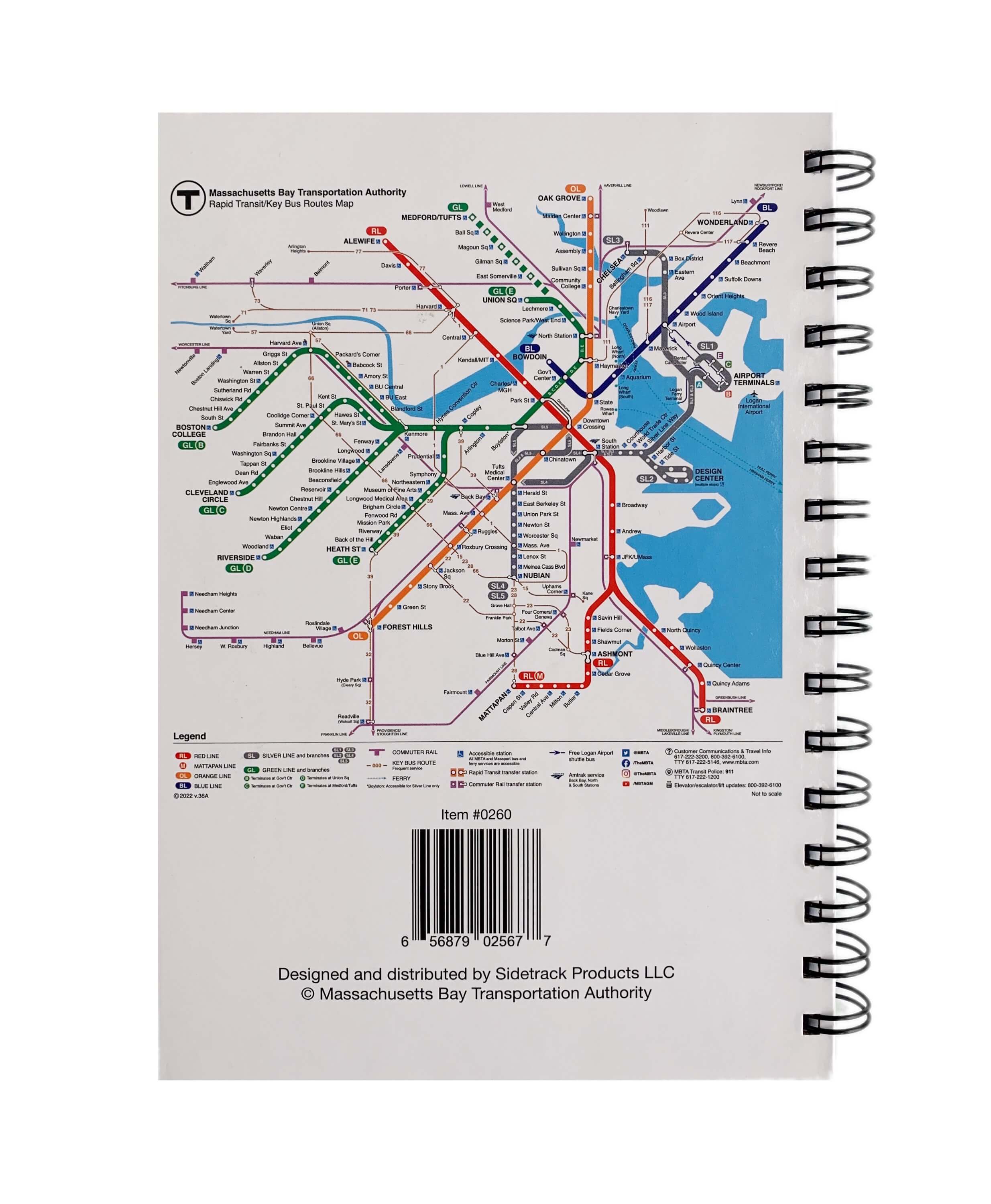 MBTA Boston charcoal grey souvenir notebook back cover map